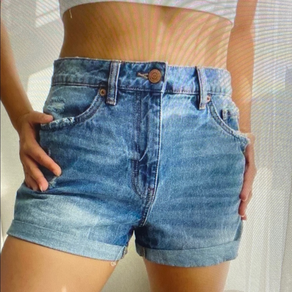 High-Rise Blue Denim Athletic Shorts